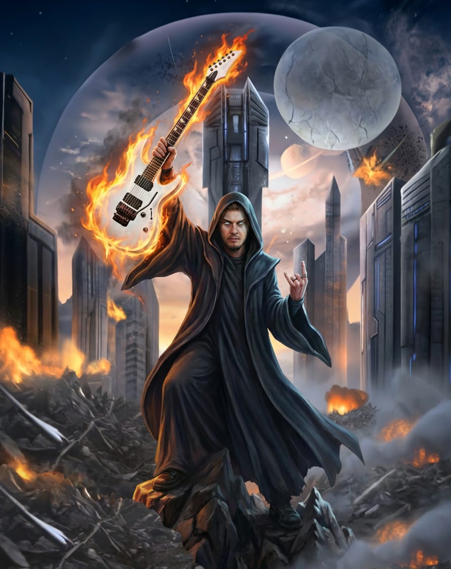 Signed Photograph with Lukas: Interplanetary War With A Flaming Guitar